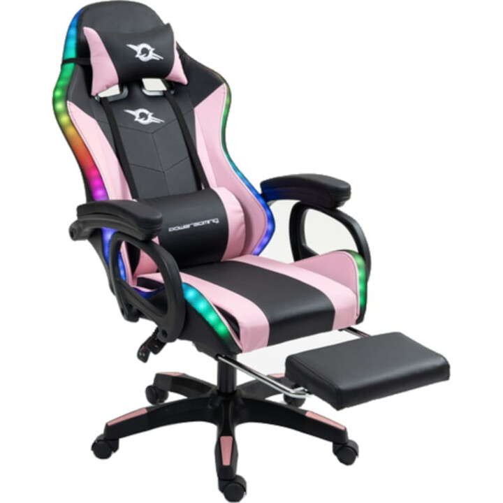PowerGaming LED RGB Silla Reposapiés Negro+Rosa