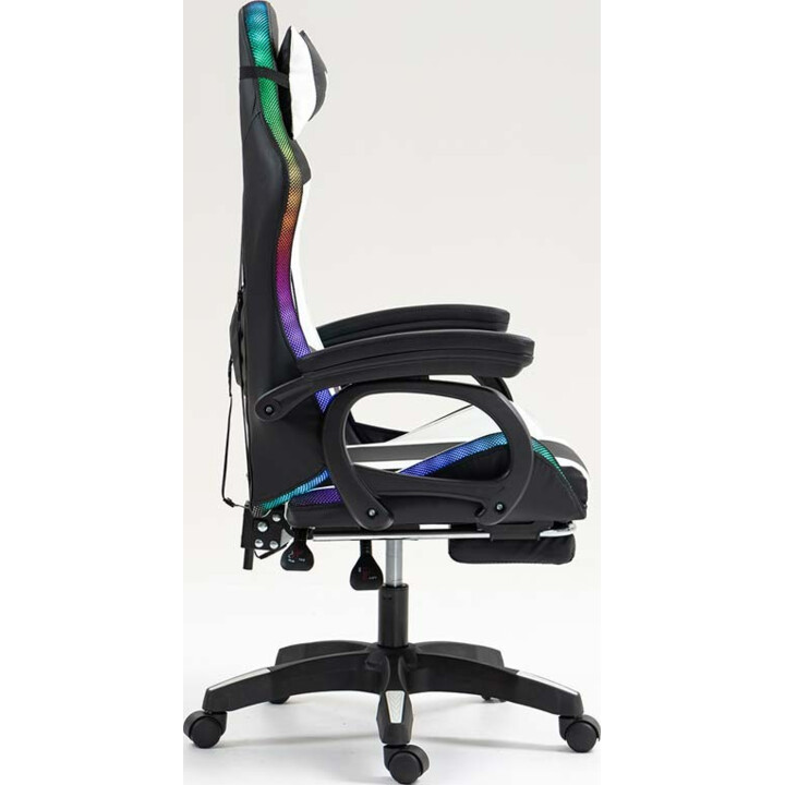 PowerGaming LED RGB-Silla 7-Punkt-Massage-Reposapiés Schwarz+Weiß