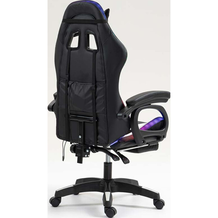 PowerGaming LED RGB-Silla 7-Punkt-Massage-Reposapiés Schwarz+Weiß