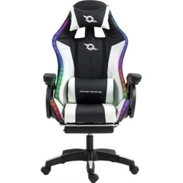 Silla Gaming PowerGaming LED RGB con Altavoz Bluetooth, Massaggio e Riposo Nero+Bianco