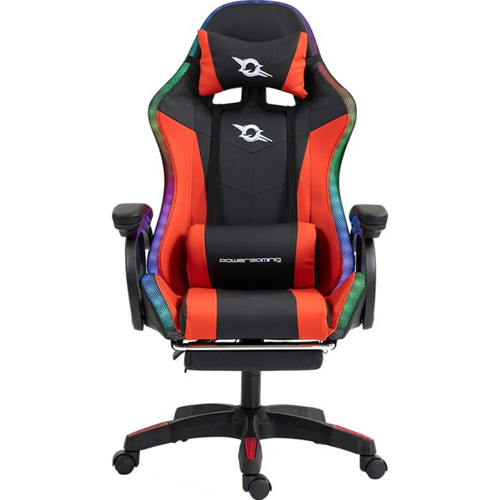 Silla Gaming PowerGaming LED RGB con Altavoz Bluetooth, Masaje y Reposapiés Negro+Rojo