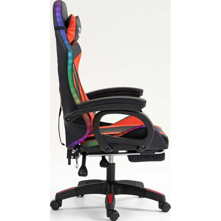Silla Gaming PowerGaming LED RGB con Altavoz Bluetooth, Masaje y Reposapiés Negro+Rojo
