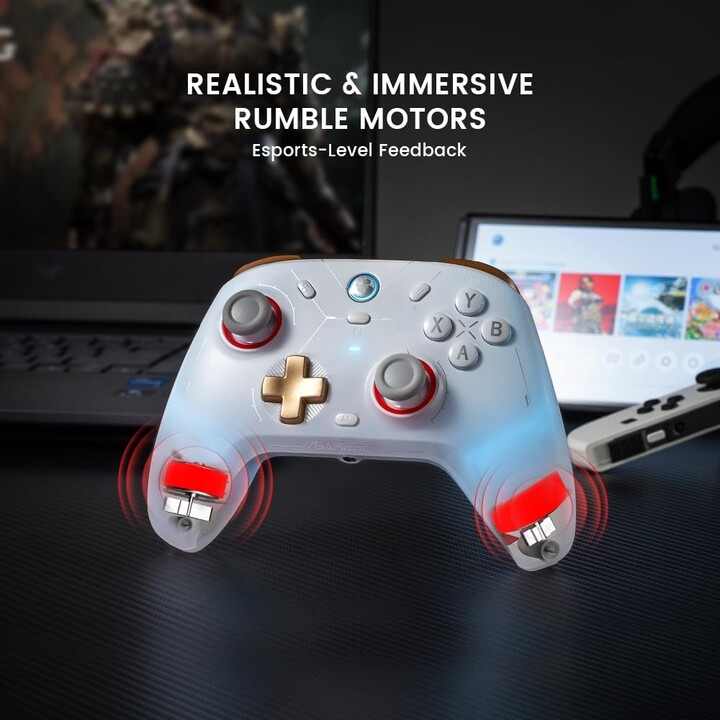 Gamepad GameSir Cyclone 2 Daybreak Branco com suporte - Gamepad Nintendo Switch/PC/Smartphones