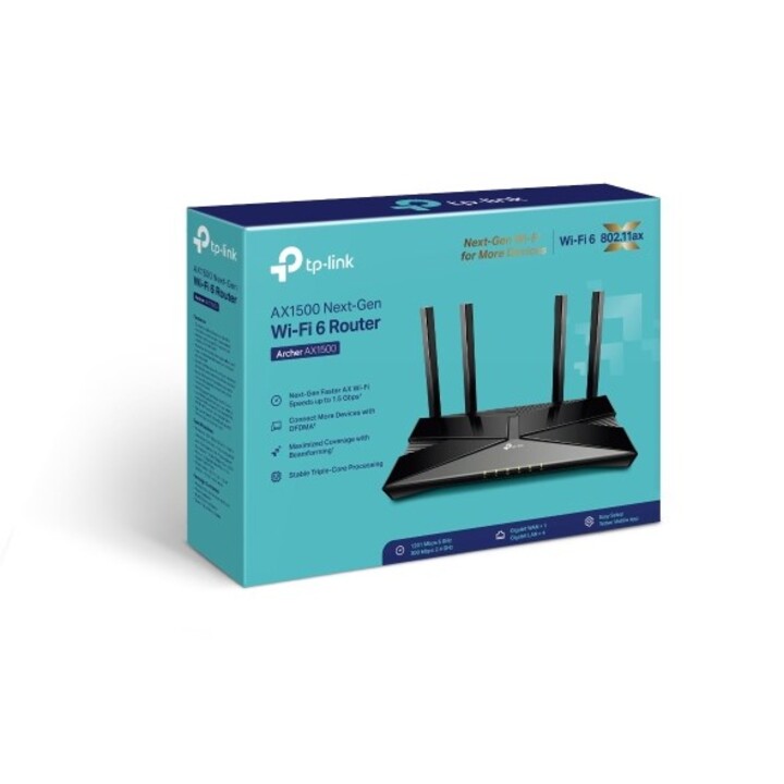 TP-Link Archer AX1500 WLAN-Router Gigabit Ethernet Dual-Band (2,4 GHz/5 GHz) Schwarz