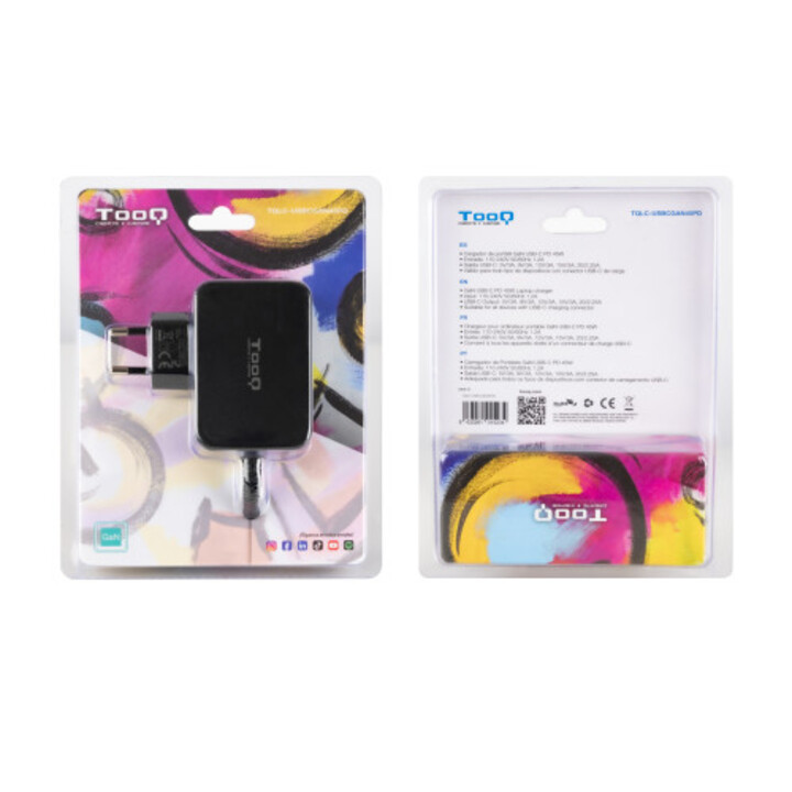 Tooq Cargador De Portátil Gan Usb-c Pd 45w, Negro