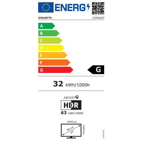 Gigabyte G34wqcp Screen For Pc 86.4 Cm (34") 3440 X 1440 Pixels Quad Hd Led Black