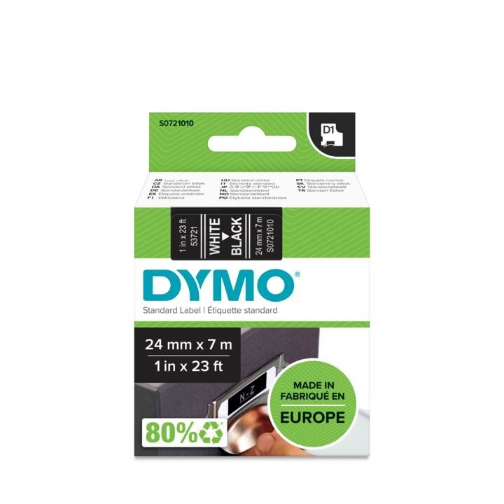 DYMO D1 - Etiquetas Padrão - Branco sobre Preto - 24 mm x 7 m