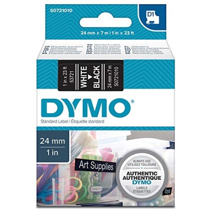DYMO D1 - Etiquetas Padrão - Branco sobre Preto - 24 mm x 7 m