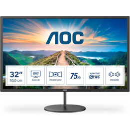 AOC Q32V4 Monitor 32 Zoll QHD, 75Hz, IPS, 4 ms GtG, Adaptive Sync., Lautsprecher (2560x1440, 1x HDMI 1.4, 1x DP 1.2), Schwarz