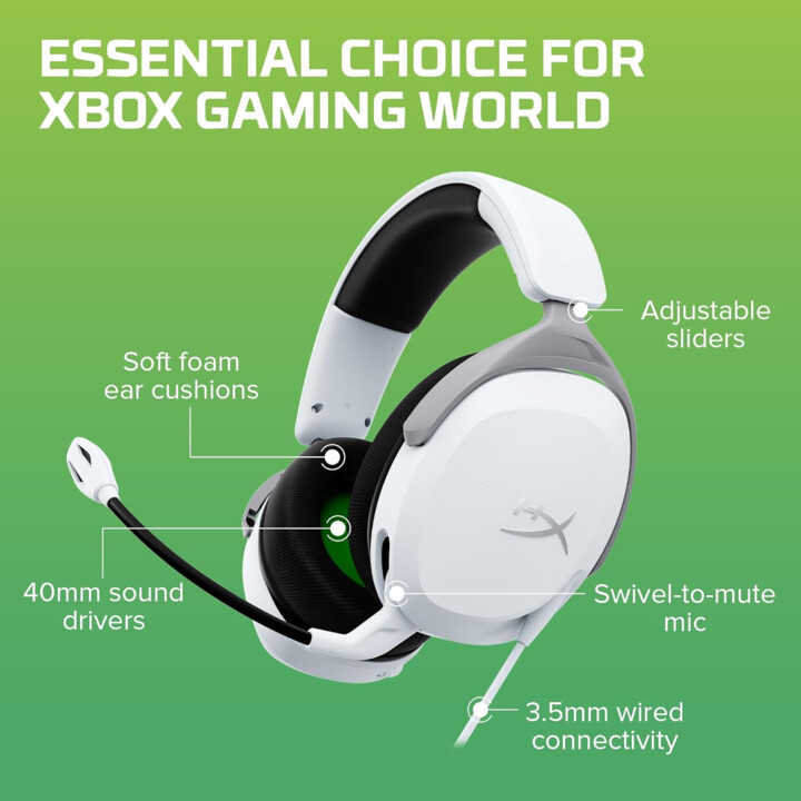 Hyperx Cloudx Stinger 2 Core Gaming Headset com drivers de 40 mm, branco