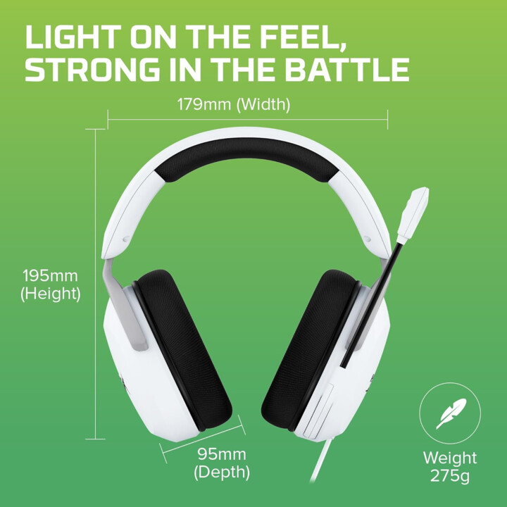 Hyperx Cloudx Stinger 2 Core Gaming Cascing avec pilotes de 40 mm, blanc