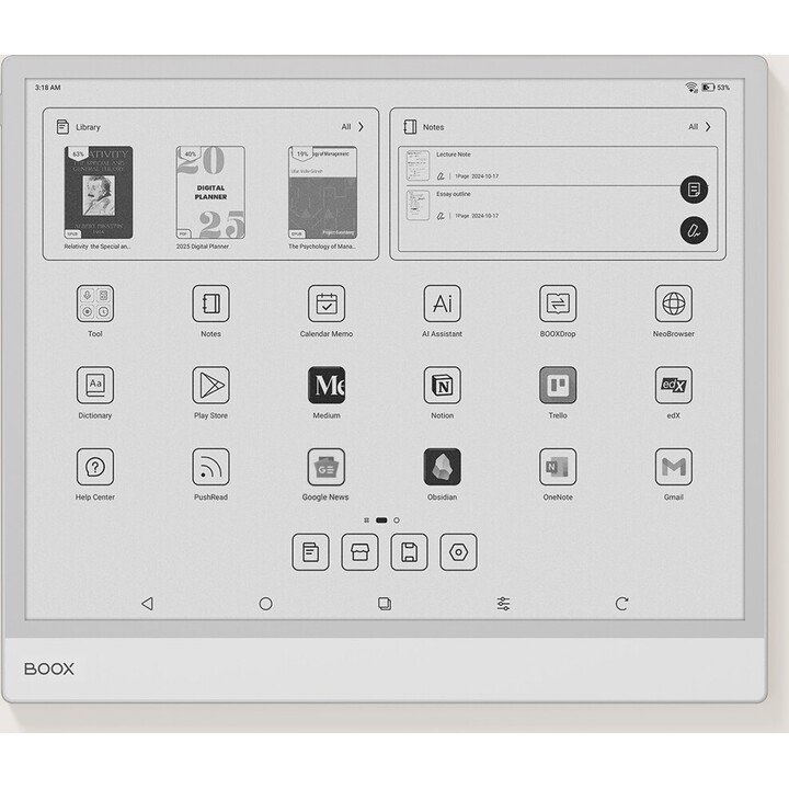 Onyx BOOX Note Max 13.3, A4 sized E-ink Tablet Android 6GB RAM 128GB ROM 300dpi, Gray