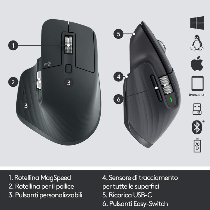 MOUSE LOGITECH BLUETOOTH LASER MX MASTER 3 GRAPHITE