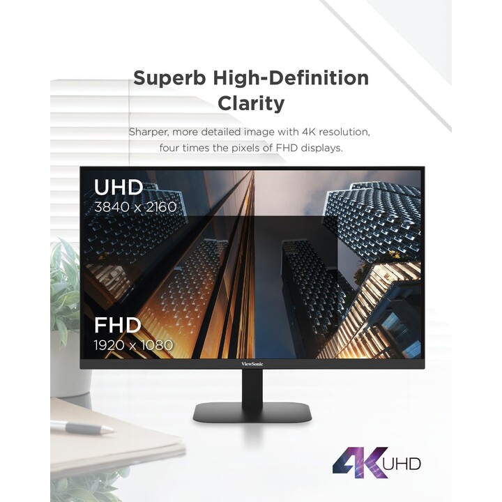 ViewSonic VA2708-4K-HD Monitor LED 4K UHD SuperClear IPS de 27" com HDMI, DisplayPort, 60Hz, HDR10 Preto