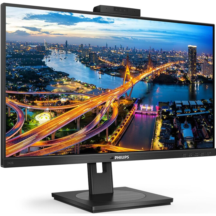 Monitor Philips 242b1h - 24" FHD, 75Hz, 4ms, IPS, altoparlanti, webcam, regolazione altezza, hub USB