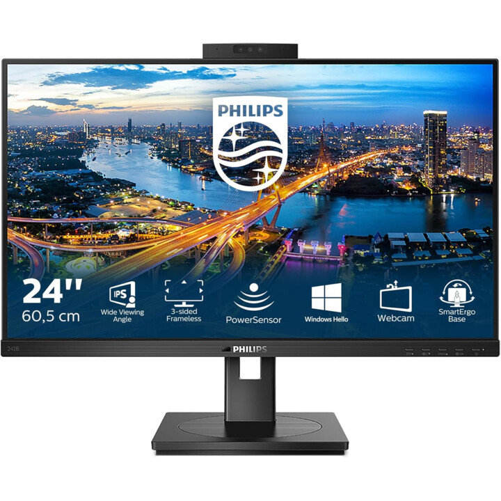 Philips 242b1h Monitor - 24" FHD, 75Hz, 4ms, IPS, Speakers, Webcam, Height Adjustment, USB Hub
