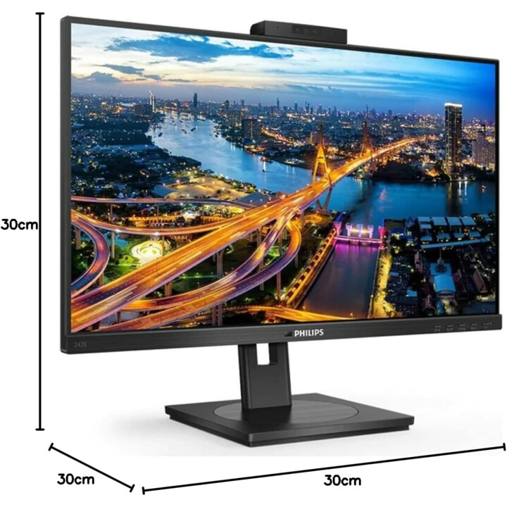 Moniteur Philips 242b1h - 24" FHD, 75 Hz, 4 ms, IPS, haut-parleurs, webcam, réglage de la hauteur, hub USB