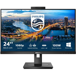 Philips 243B1JH 24\" FHD Monitor, 75Hz, 4ms, IPS, USB-C, Webcam, Height Adjustment, Speakers