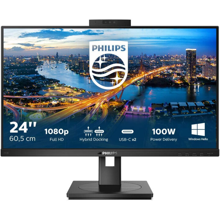 Philips 243B1JH 24" FHD Monitor, 75Hz, IPS, USB-C connection, webcam, height adjustment, speakers