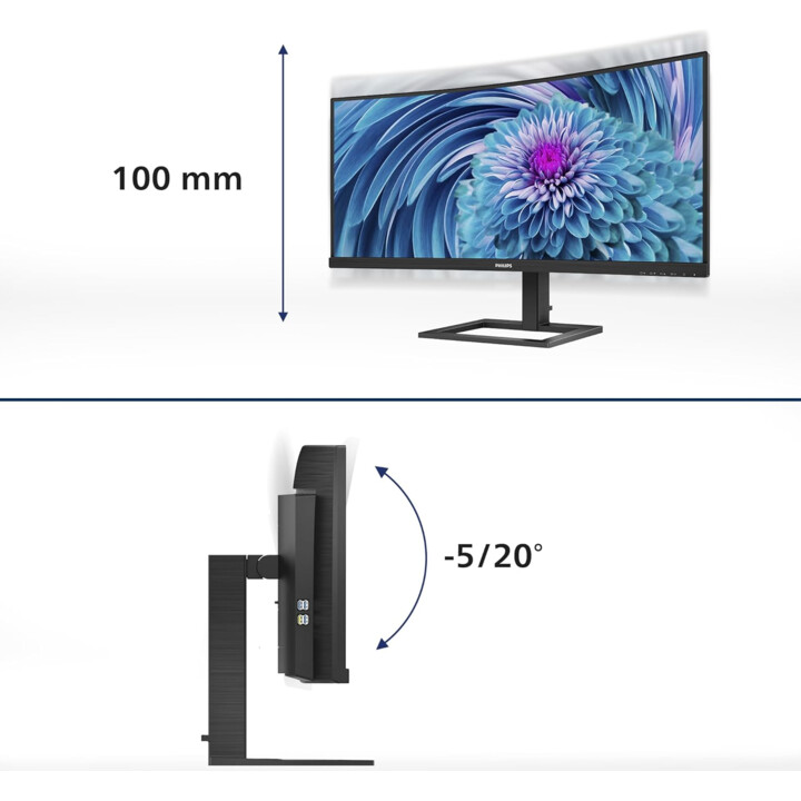 Monitor curvo Philips 346E2CUAE/00 34" 1500R, WQHD, 100 Hz, 1 ms, VA, sincronizzazione adattiva