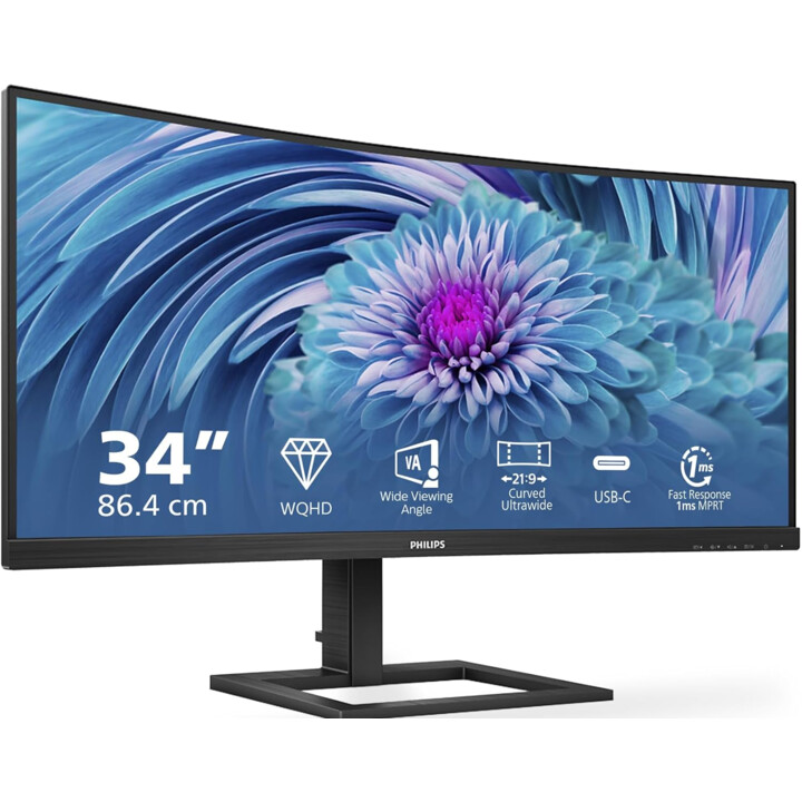 Philips gebogener Monitor 346E2CUAE/00 34" 1500R, WQHD, 100 Hz, 1 ms, VA, adaptive Synchronisierung