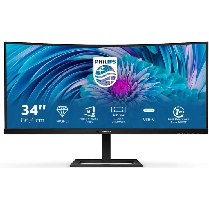 Monitor Philips Curvo 346E2CUAE/00 34" 1500R, WQHD, 100 Hz, 1 ms, VA, sincronización adaptativa