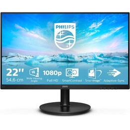 Philips 221V8A/00 22" FHD-Monitor, 75 Hz, VA-Panel, flimmerfrei, VESA-Halterung, Lautsprecher (1920 x 1080, 200 cd/m², D-Sub, HD