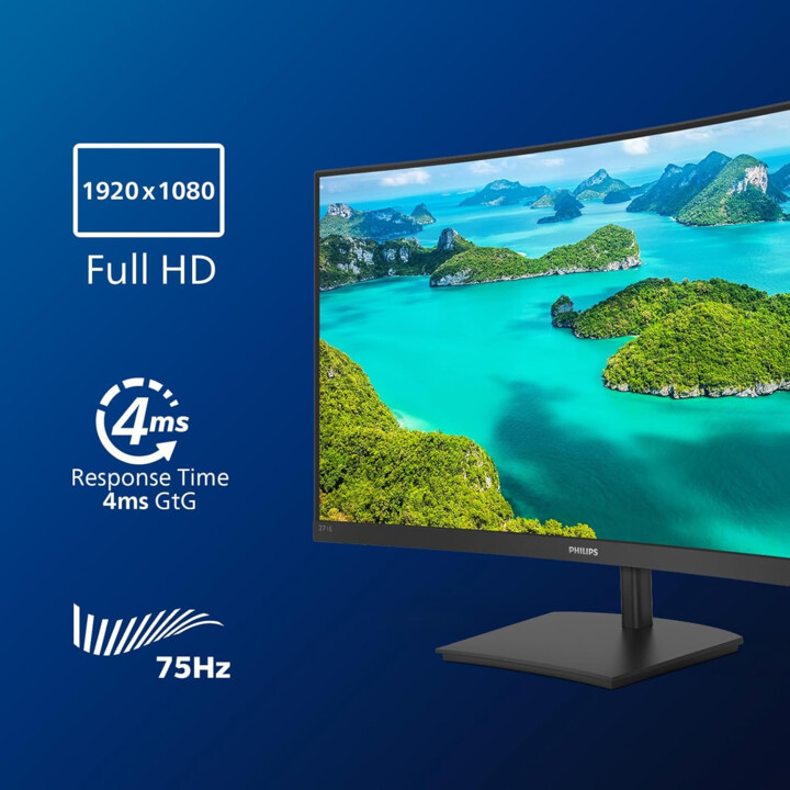 Philips 271E1SCA 27" FHD Curved Monitor, FreeSync (1920x1080, 75 Hz, VGA HDMI) Black