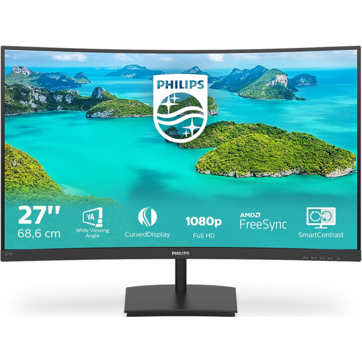 Philips 271E1SCA 27" FHD Curved Monitor, FreeSync (1920x1080, 75 Hz, VGA HDMI) Black