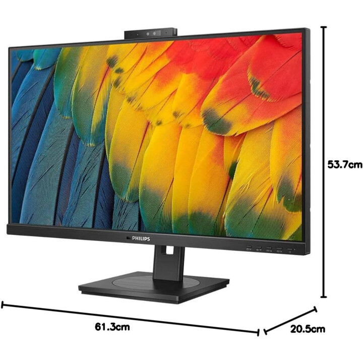 Philips 275B1H 27" QHD Monitor, Webcam, Height Adjustable, 2560 x 1440, DVI, HDMI, DisplayPort, USB Hub, Black