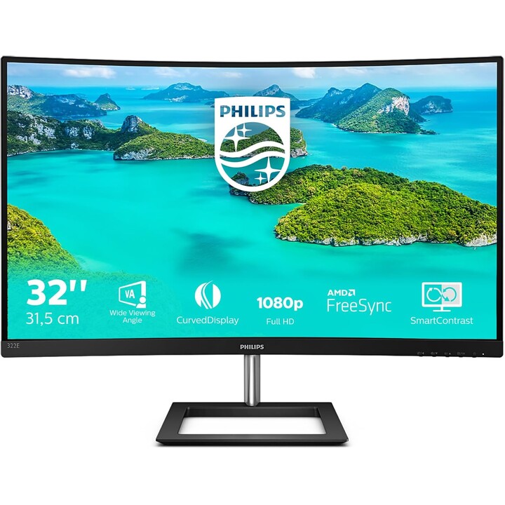 Philips 322e1c/00 32" Curved Monitor, 1500R, Full HD, 75 Hz, VA, FreeSync (1920 x 1080, D-Sub, HDMI 1 x 1.4)