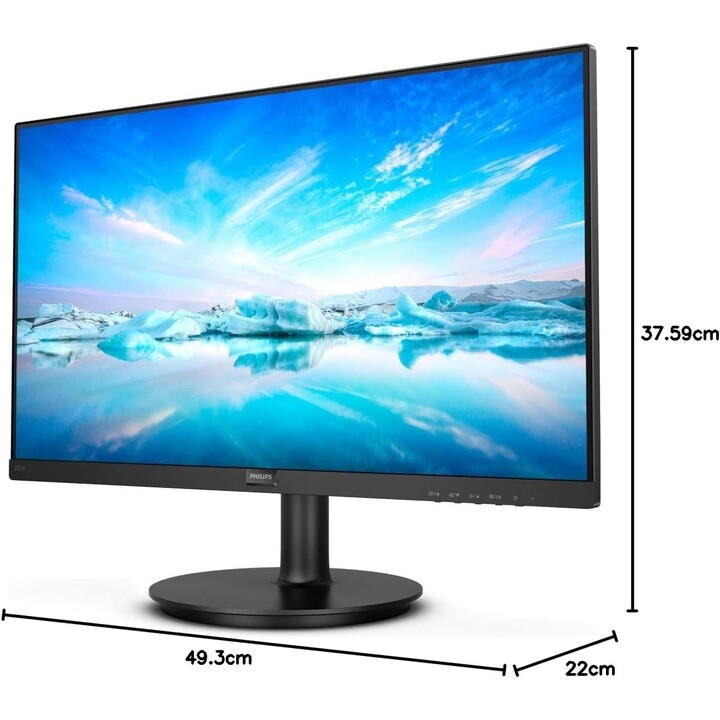 Monitor Philips 221V8/00 22", FHD, 75 Hz, VA, sin parpadeo, VESA (1920x1080, 200 CD/m², D-Sub, HDMI), negro
