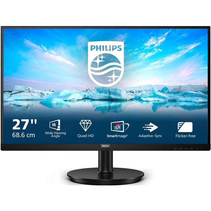 Philips 275V8LA 27\" QHD Monitor, Speaker, FreeSync (2560 x 1440, 75 Hz, DisplayPort, HDMI) Black