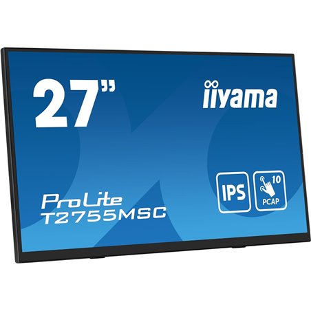 IIYAMA T2755MSC-B1 27 \ "IPS Touch Monitor, 1920x1080, HDMI, DisplayPort, haut-parleurs, webcam et microphone