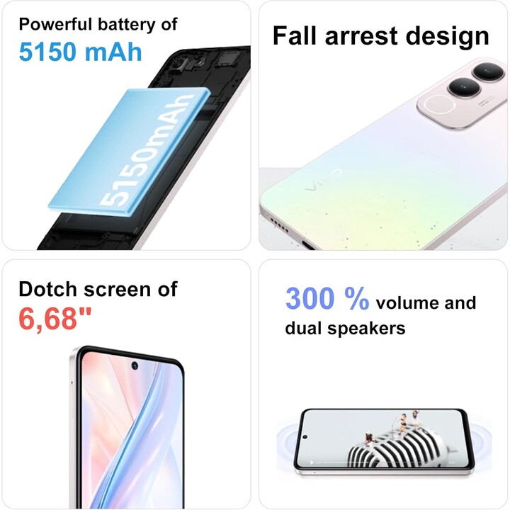 Vivo Y19S, 6+6 GB RAM, ROM 128GB, Dual Sim, 50mp, 6.68 Schermo super luminoso, 5150MAH, Flashcharge 44W, IP64, Black