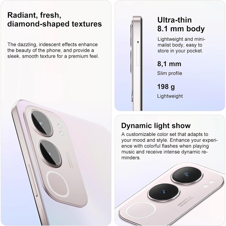 Vivo Y19s, 8+8GB RAM, 256GB ROM, Dual SIM, 50MP, 6.68 Super Bright Screen, 5150mAh, 44W FlashCharge, IP64, Silver
