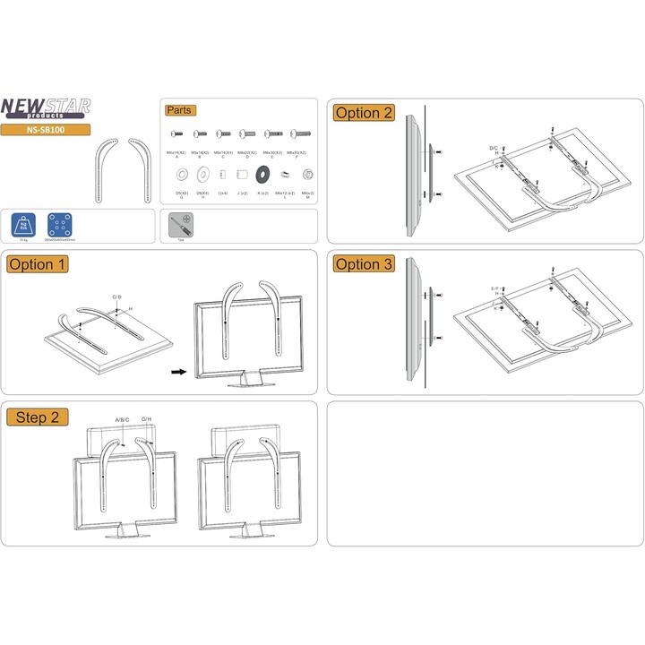 Neomounts NS-SB100 Sonos Solughbar Holder, max 15 kg, installazione dello schermo, nero