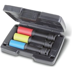 Ensemble de 3 prises d'impact pour les écrous de roue, longues séries, colorées, avec inserts polymères, dans le boîtier en plas
