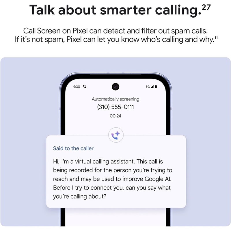 Google Pixel 9a, 8+128GB, 5G, AI Camera, Bluetooth, Wifi 6e, USB, NFC, Iris Purple
