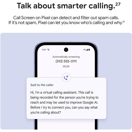 Google Pixel 9a, 8+128GB, 5G, AI Camera, Bluetooth, Wifi 6e, USB, NFC, Iris Purple