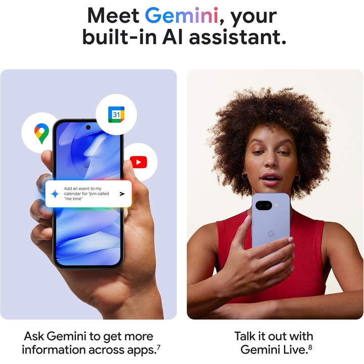 Google Pixel 9a, 8+256GB, 5G, AI Camera, Bluetooth, WiFi 6E, USB, NFC, Iris Púrpura