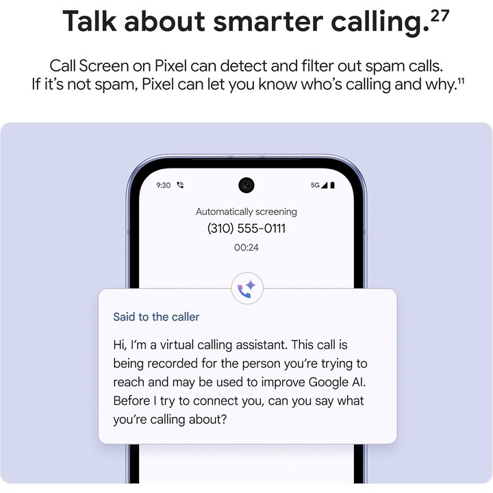Google Pixel 9a, 8+256GB, 5G, AI Camera, Bluetooth, WiFi 6E, USB, NFC, Iris Púrpura