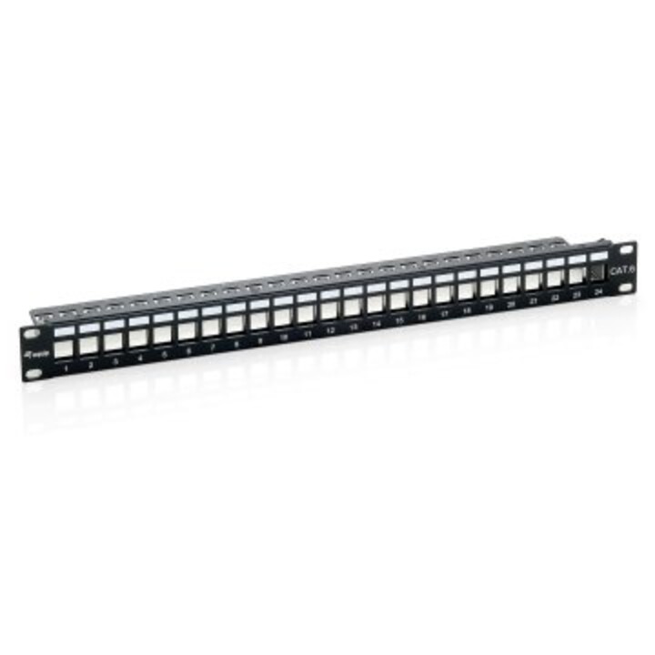 Cat.6 shielded 24-port keystone patch panel, 1U