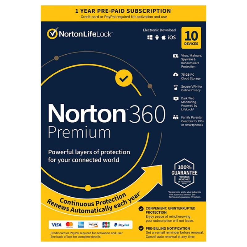 Norton 360 premium 75gb portuguese 1 user 10 device 12mo box