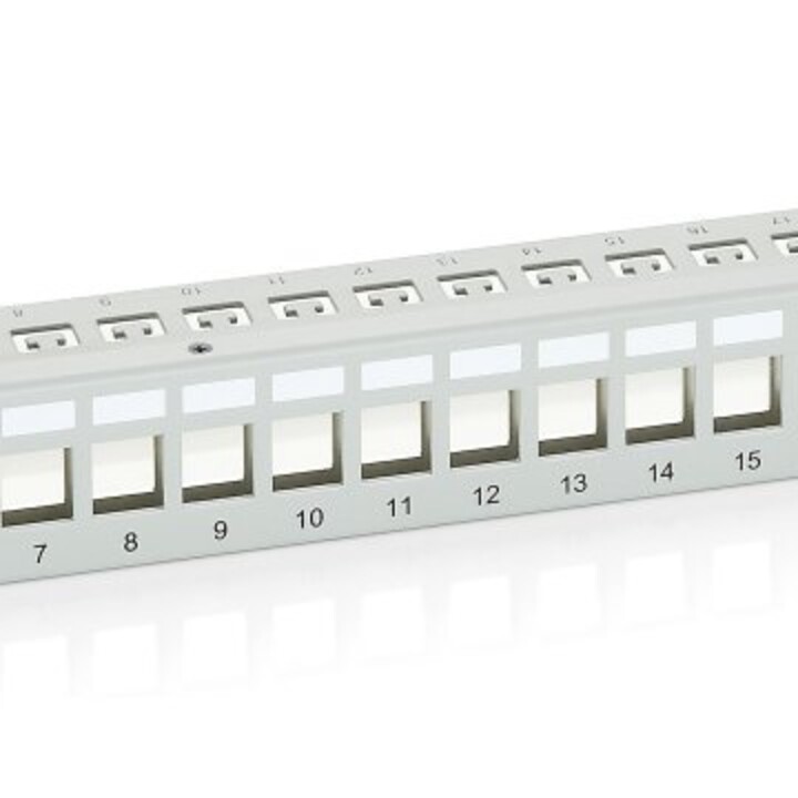 24-port Cat.6 shielded patch panel, empty, gray