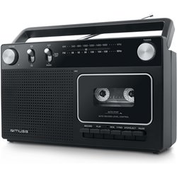 Muse M-152, RC Retro Cassette Recorder con función de grabación, radio FM am, entrada auxiana, negro