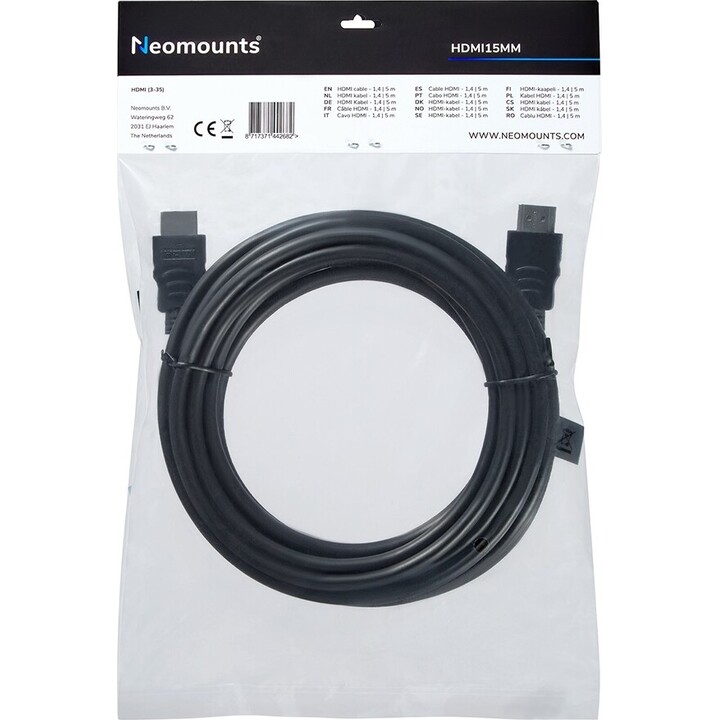 Neomounts HDMI15mm HDMI -Kabel, 5 Meter, schwarz