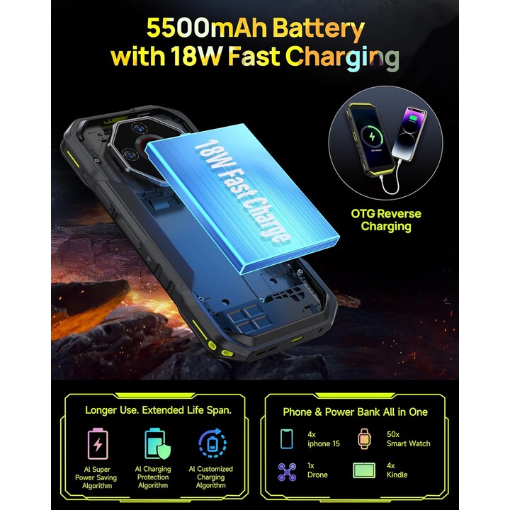 ULEFONE ARMOR X32, 12 GB + 128GB/2TB, 48MP + 20MP, Visão noturna, 5,65 polegadas, 5500mAh IP68, NFC, verde