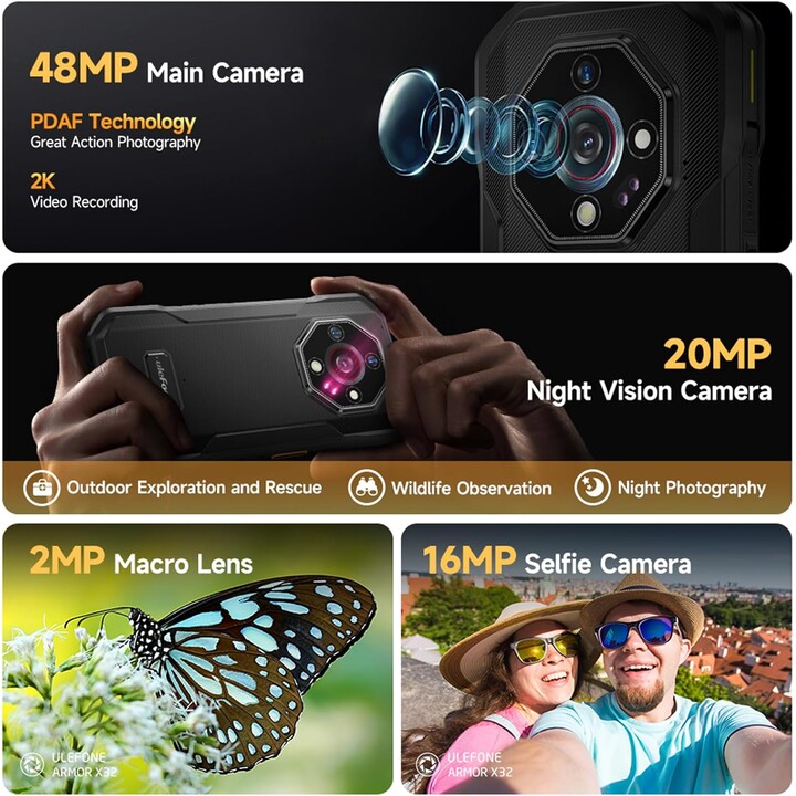 ULEFONE ARMOR X32, 12 GB + 128GB/2TB, 48MP + 20MP, Visão noturna, 5,65 polegadas, 5500mAh IP68, NFC, verde