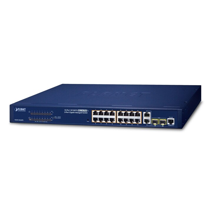 PLANET FGSW-1816HPS Managed L2 Fast Ethernet (10/100) Power over Ethernet (PoE) Blue
